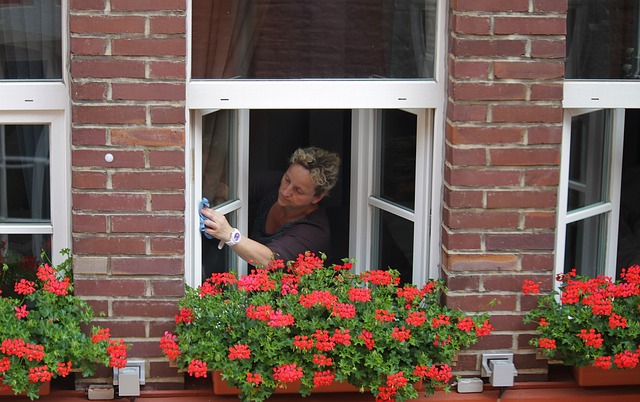 paní při mytí oken